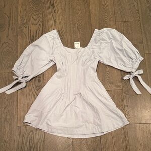 Free People White Mini Dress with Puff Sleeves